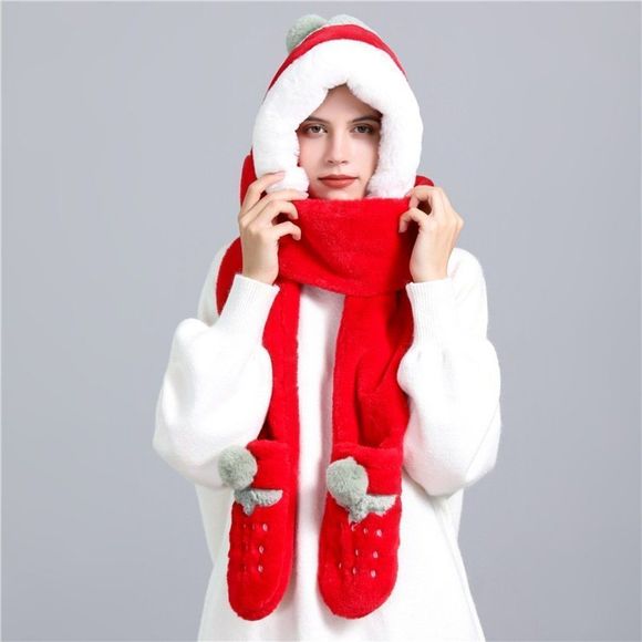 Strawberry Plush Handwarmer Scarf Hat Combo | Fleece Winter Headwrap Cover